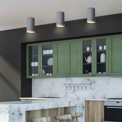 LED stropní svítidlo TUBA - 9W, 4000K (neutrální bílá), 15x8,8cm, kulaté, imitace dřeva / šedé