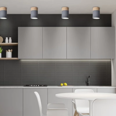 Stropní osvětlení TUBA - 1xGU10, 15W, 6,8x10cm, kulaté, imitace dřeva / šedé