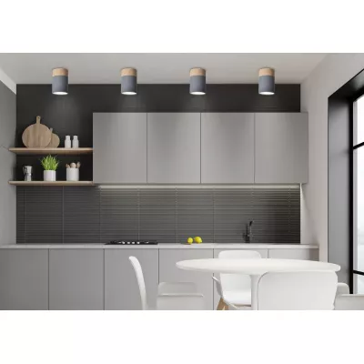 Stropní osvětlení TUBA - 1xGU10, 15W, 6,8x10cm, kulaté, imitace dřeva / šedé