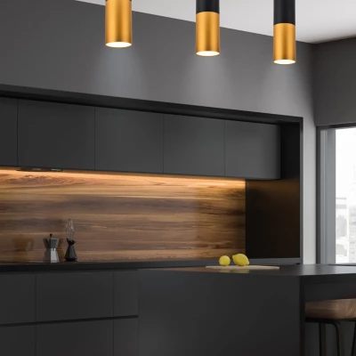 Stropní skandinávské osvětlení TUBA - 1xGU10, 50W, 5,8x12cm, kulaté, zlaté / černé