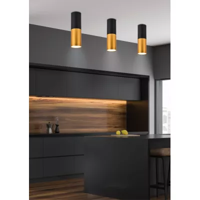 Stropní skandinávské osvětlení TUBA - 1xGU10, 50W, 5,8x12cm, kulaté, zlaté / černé