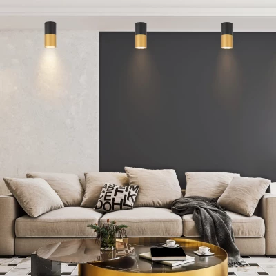 Stropní skandinávské osvětlení TUBA - 1xGU10, 50W, 5,8x12cm, kulaté, zlaté / černé