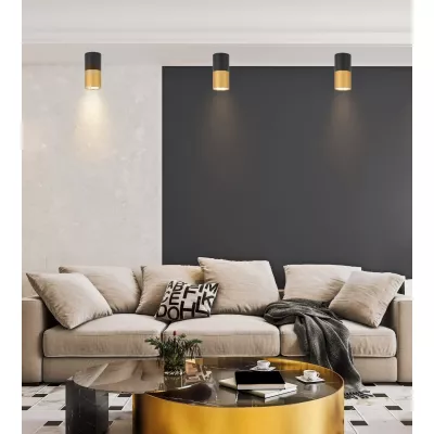 Stropní skandinávské osvětlení TUBA - 1xGU10, 50W, 5,8x12cm, kulaté, zlaté / černé