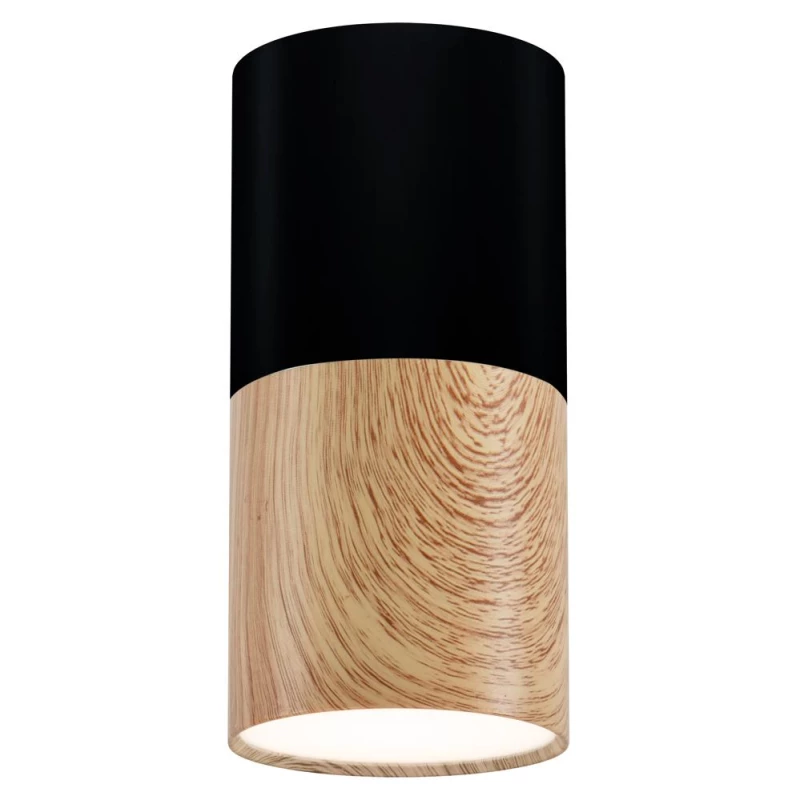 Stropní skandinávské osvětlení TUBA - 1xGU10, 50W, 5,8x12cm, kulaté, imitace dřeva / černé