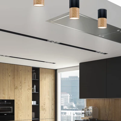 Stropní skandinávské osvětlení TUBA - 1xGU10, 50W, 5,8x12cm, kulaté, imitace dřeva / černé