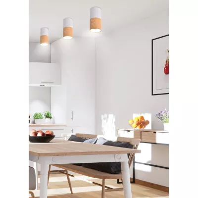 Stropní skandinávské osvětlení TUBA - 1xGU10, 50W, 5,8x12cm, kulaté, imitace dřeva / bílé