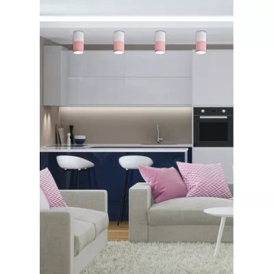 Stropní skandinávské osvětlení TUBA - 1xGU10, 50W, 5,8x12cm, kulaté, bílé / růžové