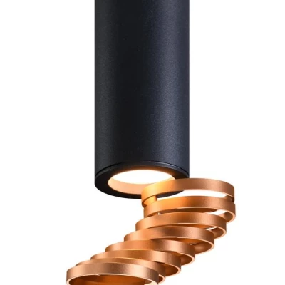 Stropní designové světlo TUBA - 1xGU10, 15W, 6x20cm, kulaté, černé / zlaté