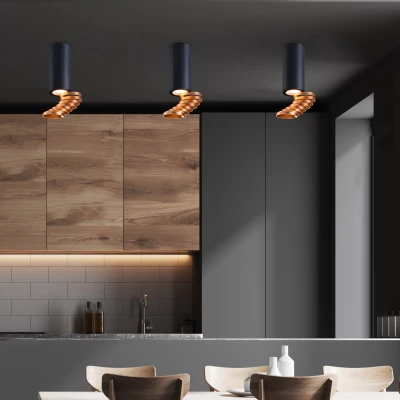 Stropní designové světlo TUBA - 1xGU10, 15W, 6x20cm, kulaté, černé / zlaté