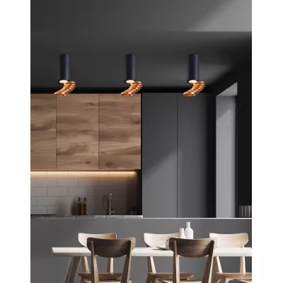 Stropní designové světlo TUBA - 1xGU10, 15W, 6x20cm, kulaté, černé / zlaté