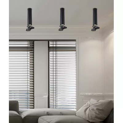 Stropní designové osvětlení TUBA - 1xGU10, 50W, 6x30cm, kulaté, černé