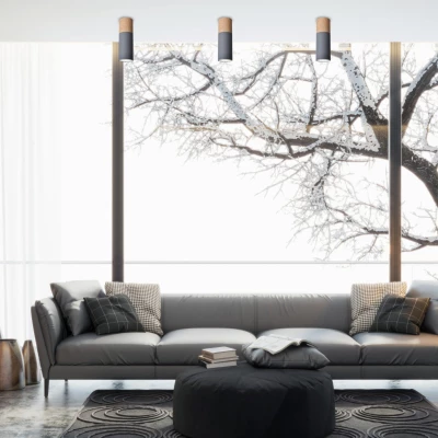 Stropní skandinávské kulaté svítidlo TUBA - 1xGU10, 15W, 6,8x20cm, imitace dřeva / šedé