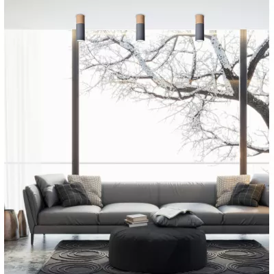 Stropní skandinávské kulaté svítidlo TUBA - 1xGU10, 15W, 6,8x20cm, imitace dřeva / šedé