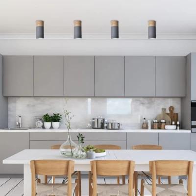 Stropní skandinávské světlo TUBA - 1xGU10, 15W, 6,8x15cm, kulaté, imitace dřeva / šedé