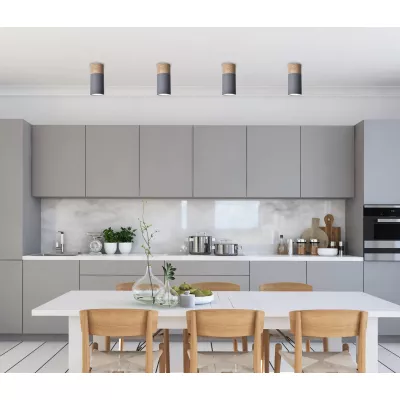 Stropní skandinávské světlo TUBA - 1xGU10, 15W, 6,8x15cm, kulaté, imitace dřeva / šedé