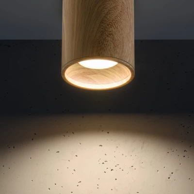 Stropní skandinávské osvětlení TUBA - 1xGU10, 15W, 7,9x10cm, kulaté, imitace dřeva