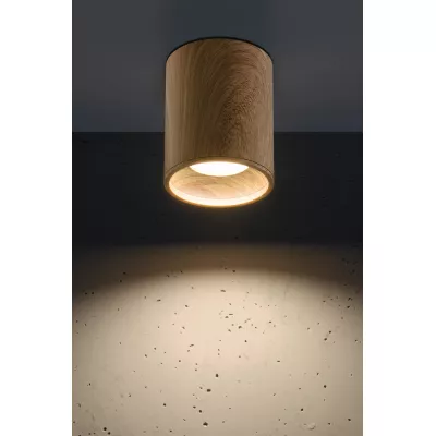Stropní skandinávské osvětlení TUBA - 1xGU10, 15W, 7,9x10cm, kulaté, imitace dřeva