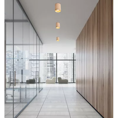 Stropní skandinávské osvětlení TUBA - 1xGU10, 15W, 7,9x10cm, kulaté, imitace dřeva