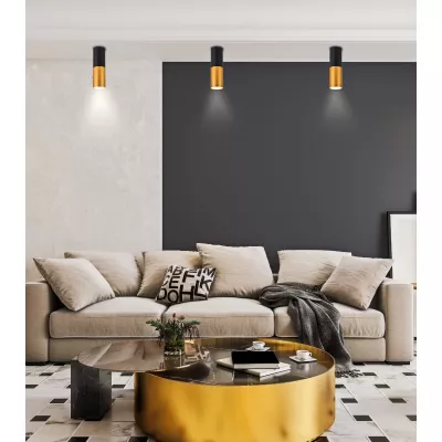 Stropní moderní kulaté světlo TUBA - 1xGU10, 15W, 5,8x20cm, černé / zlaté