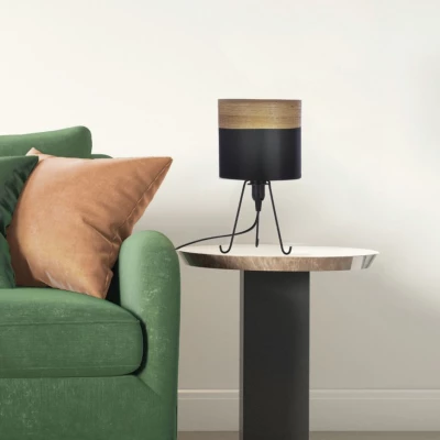 Stolní lampa trojnožka SMALLY - 1xE14, 40W, černá / ořech