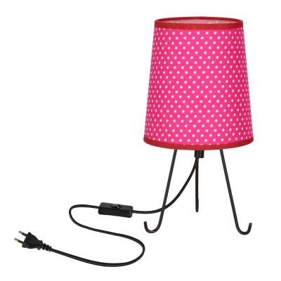 Stolní lampa trojnožka SMALLY - 1xE14, 40W, puntíky / černá / růžová