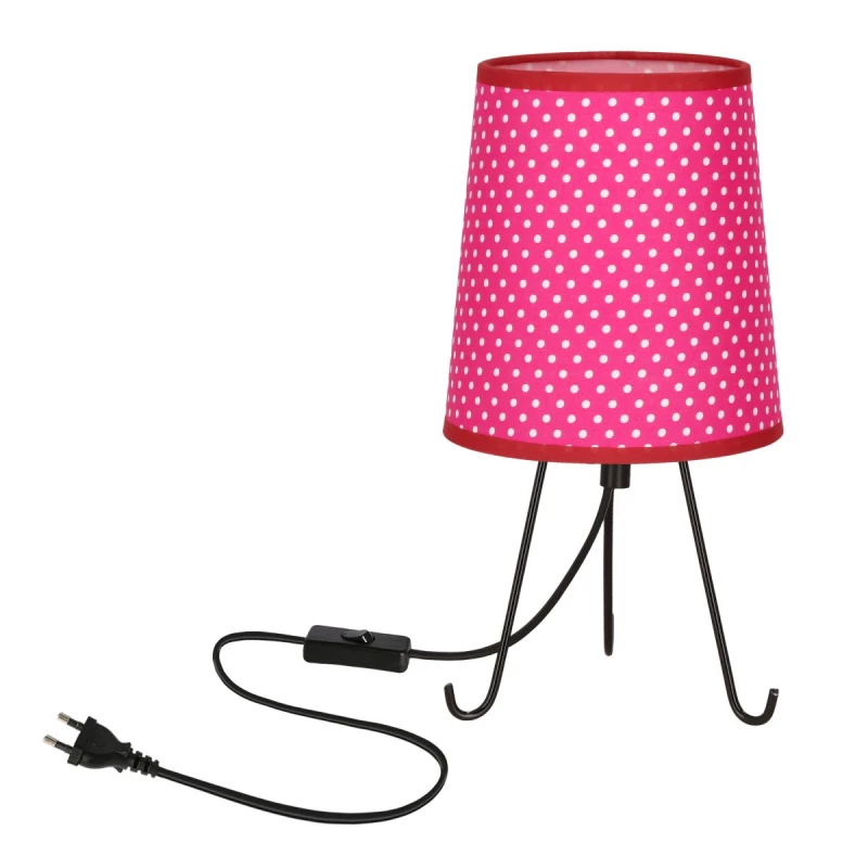 Stolní lampa trojnožka SMALLY - 1xE14, 40W, puntíky / černá / růžová