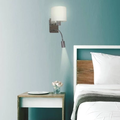 Nástěnná lampa se čtecím ramenem SYLWANA - 1xE14, 40W + LED 3W, chromovaná / bílá