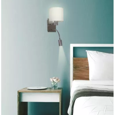 Nástěnná lampa se čtecím ramenem SYLWANA - 1xE14, 40W + LED 3W, chromovaná / bílá