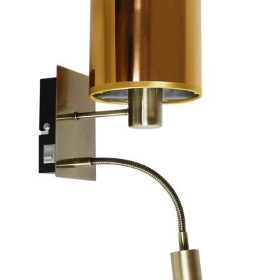 Nástěnná lampa se čtecím ramenem SYLWANA - 1xE14, 40W + LED 3W, patina / zlatá