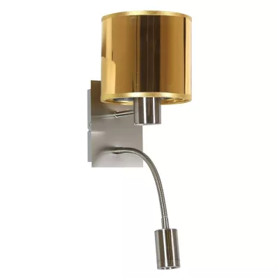 Nástěnná lampa se čtecím ramenem SYLWANA - 1xE14, 40W + LED 3W, stříbrná / zlatá