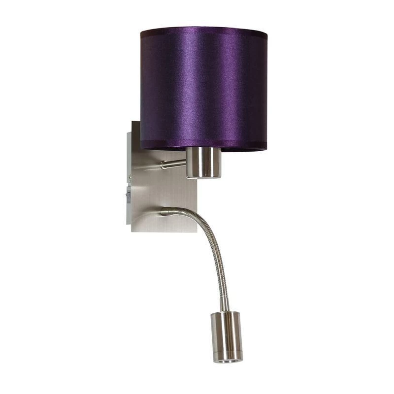 Nástěnná lampa se čtecím ramenem SYLWANA - 1xE14, 40W + LED 3W, stříbrná / fialová