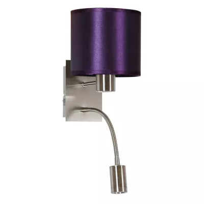 Nástěnná lampa se čtecím ramenem SYLWANA - 1xE14, 40W + LED 3W, stříbrná / fialová