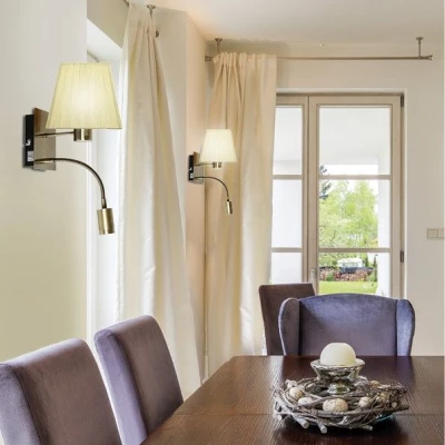 Nástěnné světlo se čtecím ramenem SYLWANA - 1xE14, 40W + LED 3W, patina / žluté