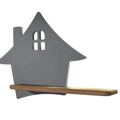 Dětská LED lampička na zeď s poličkou HOUSE - 4W, 4000K (denní bílá), šedá