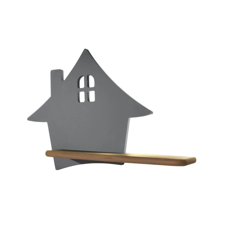 Dětská LED lampička na zeď s poličkou HOUSE - 4W, 4000K (denní bílá), šedá