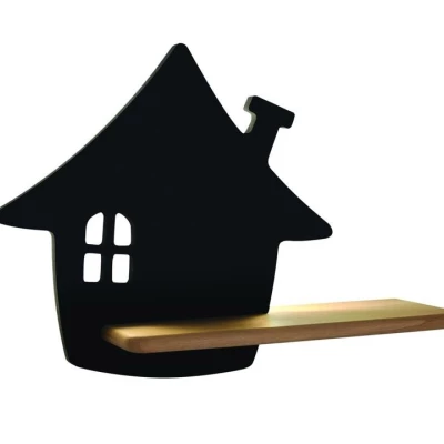 Dětská LED lampička na zeď s poličkou HOUSE - 4W, 4000K (denní bílá), černá