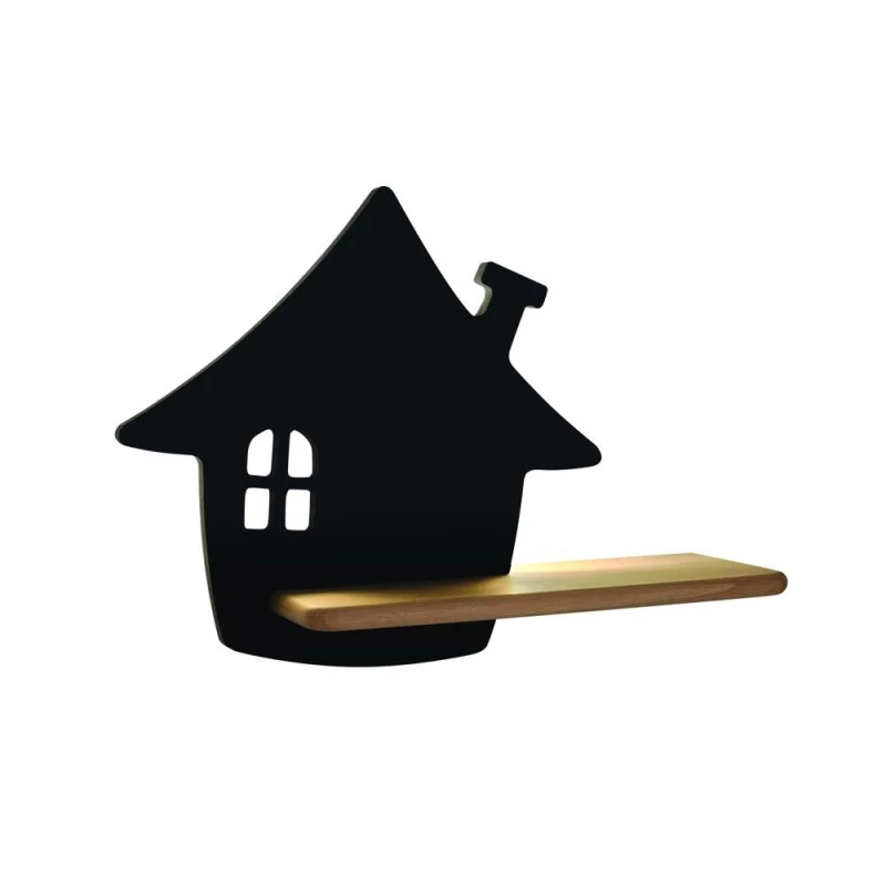 Dětská LED lampička na zeď s poličkou HOUSE - 4W, 4000K (denní bílá), černá