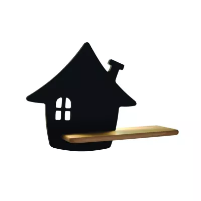 Dětská LED lampička na zeď s poličkou HOUSE - 4W, 4000K (denní bílá), černá