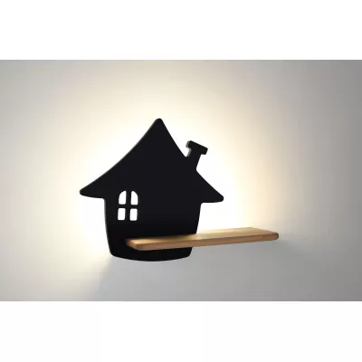 Dětská LED lampička na zeď s poličkou HOUSE - 4W, 4000K (denní bílá), černá