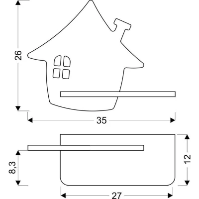 Dětská LED lampička na zeď s poličkou HOUSE - 4W, 4000K (denní bílá), černá