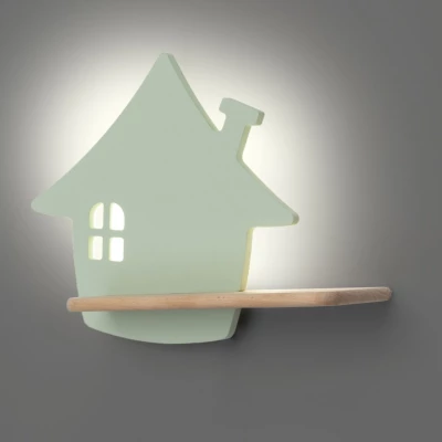 Dětská LED lampička na zeď s poličkou HOUSE - 4W, 4000K (denní bílá), mátová