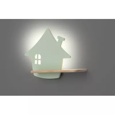 Dětská LED lampička na zeď s poličkou HOUSE - 4W, 4000K (denní bílá), mátová