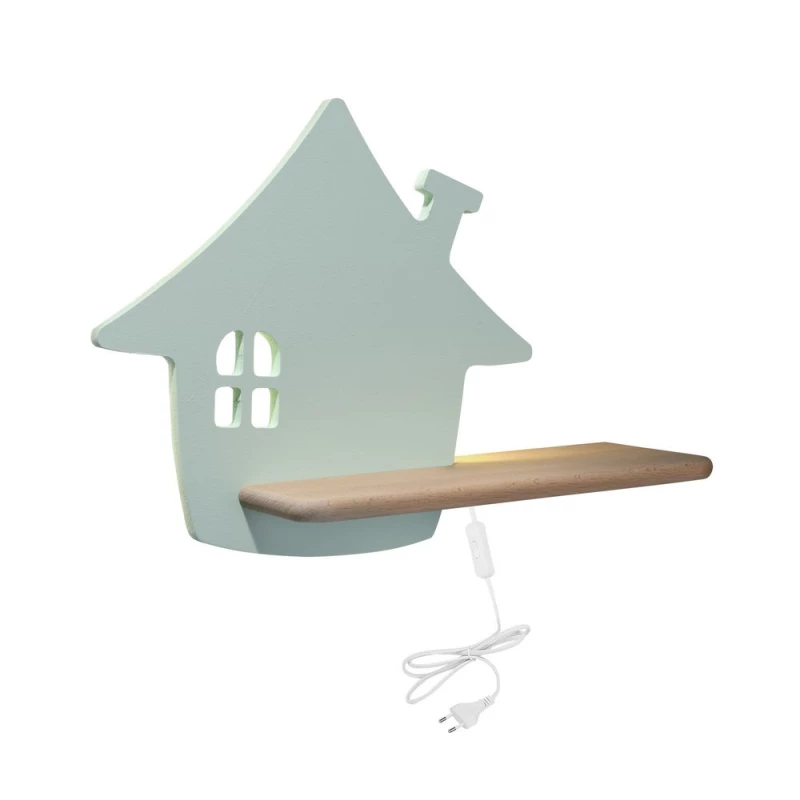 Dětská LED lampička na zeď do zásuvky HOUSE - 4W, 4000K (denní bílá), mátová
