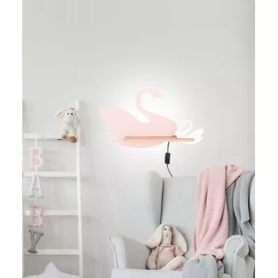 Nástěnné dětské LED světlo do zásuvky SWAN - 5W, 4000K (denní bílá), bílé / růžové