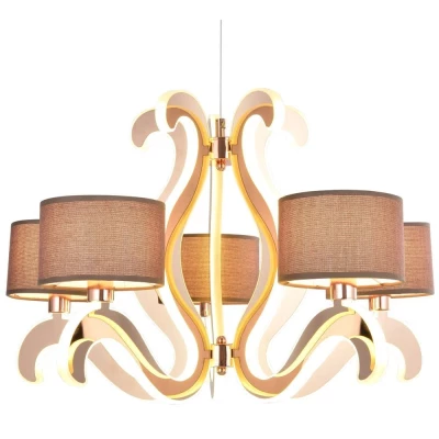 Pětiramenné závěsné světlo AMBROSIA - 5xE14, 40W + LED 43,4W, 2800K (teplá bílá), měděné