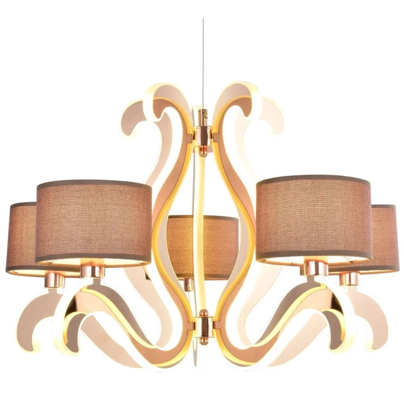 Pětiramenné závěsné světlo AMBROSIA - 5xE14, 40W + LED 43,4W, 2800K (teplá bílá), měděné