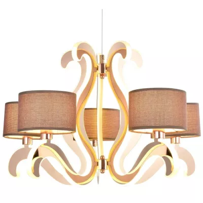 Pětiramenné závěsné světlo AMBROSIA - 5xE14, 40W + LED 43,4W, 2800K (teplá bílá), měděné