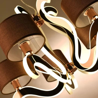 Pětiramenné závěsné světlo AMBROSIA - 5xE14, 40W + LED 43,4W, 2800K (teplá bílá), měděné