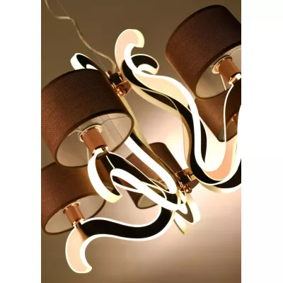 Pětiramenné závěsné světlo AMBROSIA - 5xE14, 40W + LED 43,4W, 2800K (teplá bílá), měděné
