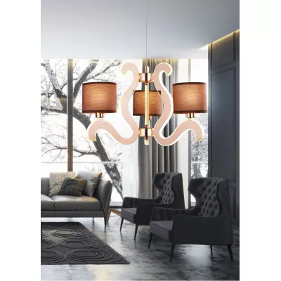 Tříramenné závěsné světlo AMBROSIA - 3xE14, 40W + LED 18,4W, 2800K (teplá bílá), měděné